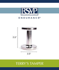 Pro Grade Dual Sided Espresso Tamper With Durable Aluminum Alloy Construction, single view, 2.5” height and base, silver finish.