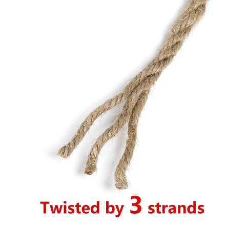 Close-up of Heavy Duty 100 Feet 5mm Jute Twine Rope with three twisted strands, natural hemp fiber for DIY arts and crafts.