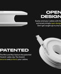 Side view and close-up of Mini And Max Earbud And Cable Winder Organizer 2 Pack With Adjustable Fits For 1 To 5 Feet And 1 To 8 Feet Cables Scotch Latch Travel Cord Wrap For Headphones And Cords Keeps Cables Neat And Tangle Free, highlighting open design and patented 'Snotch' clip.
