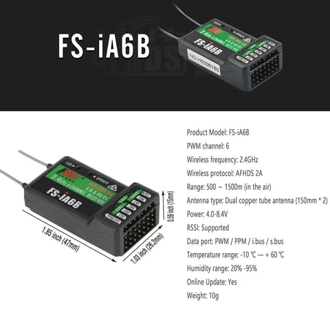 FS-iA6B 2.4G AFHDS 2A RC Transmitter With Snappy Touchscreen 10 Channel Radio Controller For Quadcopters And Multirotors