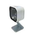 Omnidirectional Presentation Barcode Scanner Kit 1D 2D Wired DPM IP52 white with USB cable and cradle, ergonomic design.