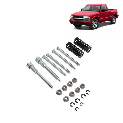 Door Hinge Repair Kit For Chevy S10 S-10 Sonoma Jimmy Bravada Pickup Trucks With Pin Bushing Set And Spring Removal Tool Durable Metal Construction Fits 1994-2004 S10/Sonoma And 1994-2004 S-15 Models Easy DIY Door Alignment, parts layout