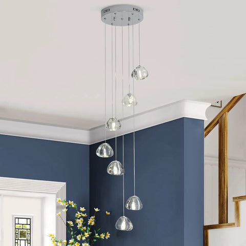 Modern LED Crystal Chandelier Pendant Lighting With Seven Lights In Chrome Finish for living room, dining room, foyer, hallway