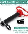 Beefy Heavy Duty Trailer Hitch Pin And Clip Set Seven Eighths By Four And A Half Inch Two Pack Red Handle Solid Steel With Black Coating Rust Resistant For Towing RV Boat Car Truck Gate And Tractor Pins, black pin with red handle