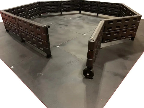 26 Foot Commercial Grade Recycled Rubber Interlocking Flooring Kit For Gaga Ball Pits For Schools Churches And Municipalities Easy Install Durable Mat System shown installed in a pit.