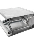 Front view of LQ Industrial Lab lifting platform, aluminum alloy frame, 90mm travel, screw jack