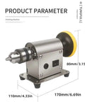 Pro-Grade Benchtop Polisher For Jewelry And Rock Crystal, Heavy-Duty 775 Motor, dimensions labeled, B12 Chuck visible