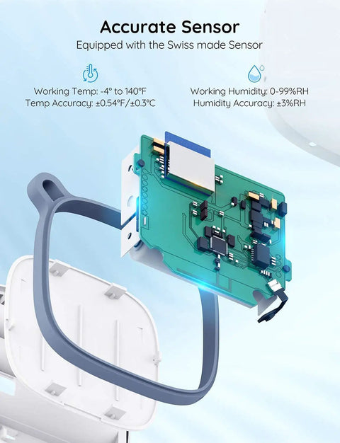 Smart Thermometer Hygrometer With WiFi And App Alerts Real Time Temperature And Humidity Sensor circuit board and specifications.