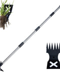 60 Inch Weed Puller With Long Handle, 2 In 1 Garden Weed Rake And Hoe, showing deep root removal functionality.
