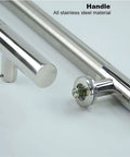 Close-up of Built-To-Last Stainless Steel Door Handle Set for Glass and Wood Doors, featuring rust-resistant finish and hardware.