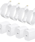 4 Pack 20W USB C Fast Chargers With 6 Foot MFi Certified Cables For iPhone 14 13 12 11 Pro Max Xs XR X And iPad PD Fast Charging Kit