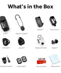 What's in the box of 4K Action Camera Kit With 128GB Card, showing camera, mounts, lanyard, waterproof case, USB cable, adapter, SD card.