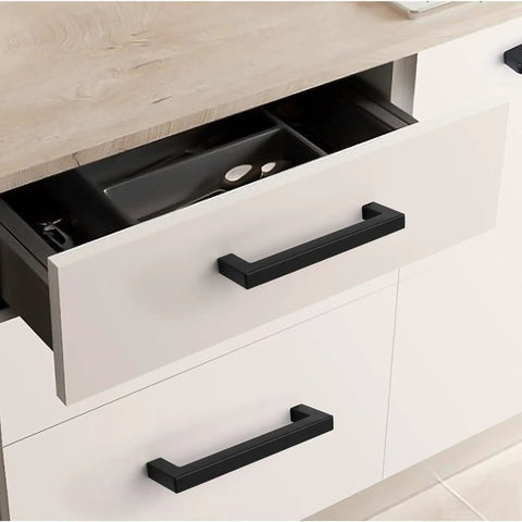 Black Square Bar Cabinet Pulls 30 Pack 76mm Hole Center Durable Stainless Steel Drawer Handles For Kitchen Cupboards And Dressers Sleek Modern Hardware Pull Easy Install on white drawers
