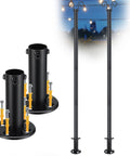 Two Pack 8 Foot Heavy Duty Metal String Light Poles for Outdoor Deck Garden Fence Yard Party and Wedding Lighting Kit