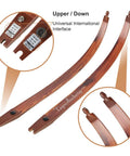 60 To 62 Inch ILF Recurve Bow Limbs Set With Fast Light Fiberglass Core And Wood Bamboo Build, 25 To 62 Lb Draw Weight, archery detail