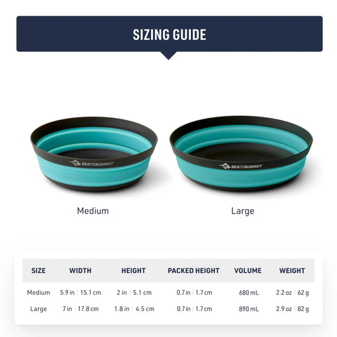 Frontier Ultralight Collapsible Bowl Large 30 Fl Oz Puffins Bill Orange in size comparison with medium bowl