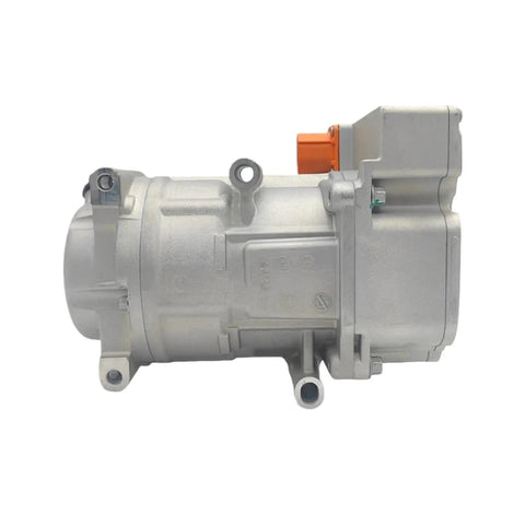 Heavy Duty 12V 24V Electric Truck DC Air Conditioner Compressor Pumping Frigid Cool Air For BYD EV SUV side view with orange connector.