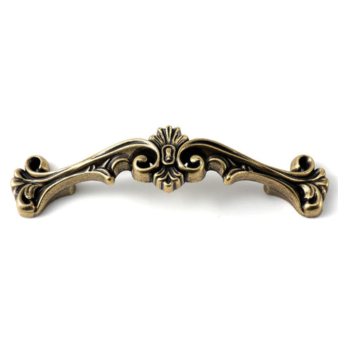 Antique Brass Traditional Cabinet Pulls Six Pack With Three Inch Hole Centers Classic Ornate Cast Handles For Drawers Dressers Nightstands