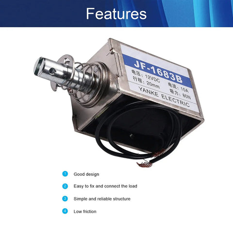 12V DC Push Pull Solenoid Open Frame Electromagnet With 20mm Stroke For Smooth Linear Motion In Vending Machines, Office Gear, Industrial Machinery And Home Appliances JF-1683B-12V Compatible