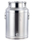 Heavy Duty 304 Stainless Steel Milk Can With Built In Faucet Rock Solid Bulk Storage Barrel For Grain Flour Sugar Coffee Beans And Liquids Tough As Nails Straight Up Pro Grade Utility Tote Jug 16 Point 9 Gallon with shiny polished exterior.