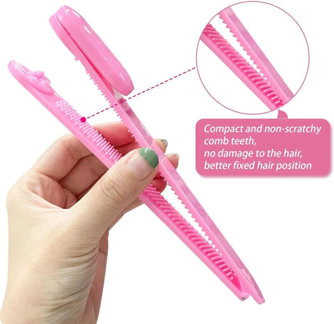 Hand holding a pink cordless hair trimmer with comb teeth for easy styling. Perfect for DIY trims at home.