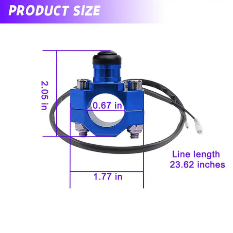 Straight Up Heavy Duty Motorcycle Engine Kill And Start Switch With Tight Mounting Plate For Dirt Pit Bikes AtVs And Scooters Hardcore Aluminum Build measuring 2.05x1.77 inches in classic blue.