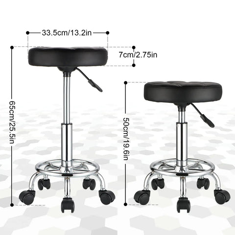 Round Rolling Stool With PU Leather Seat, Height Adjustable From 19.6 To 25.5 Inches, 360 Degree Swivel, Durable Wheels, Black Esthetician Chair
