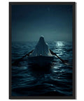 Framed Ghost Rowing Boat Night Ocean Canvas Print Vintage Gothic Wall Art Dope Home Decor For Living Room And Bedroom Black Frame 16 By 20 Inches Elegant Painting Poster