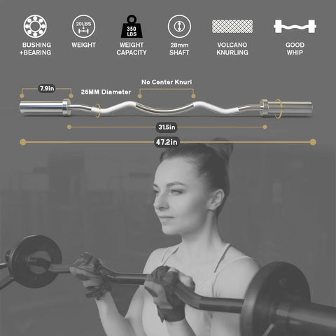 2 Inch EZ Curl Bar With 85 Lb Plates, 350 Lb Weight Capacity Olympic Curl Barbell For Biceps And Triceps, 47 Inch Rackable Bar with dimensions