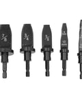 5Pcs Hex Handle AC Copper Pipe Swaging Tool Set High Speed Steel Tube Expander Drill Bits For HVAC Installers, five drill bits sizes shown.