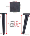 Diagram showing Adjustable Aluminum Furniture Legs In Sleek Black, 9.8 Inch Steel Feet for sofas and cabinets with dimensions.