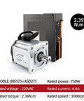 Pro Grade 5.0A 2.39N.m 750W Servo Motor Drive Kit For AC200 240V 3000rpm with 80SS75 ASD275 Servo Driver front view