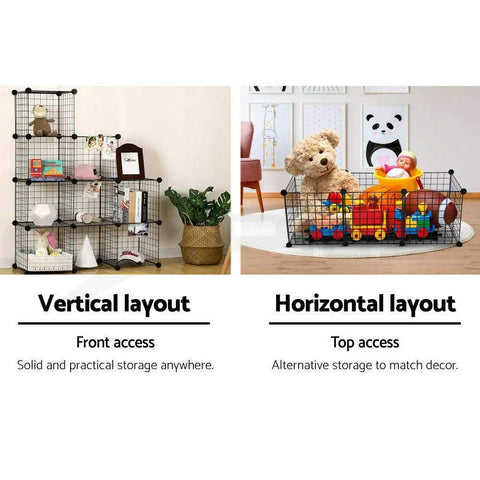 Wire Cube Storage Organizer With 9 Cube Bookcase Open Grid Shelves in vertical and horizontal layout for versatile storage