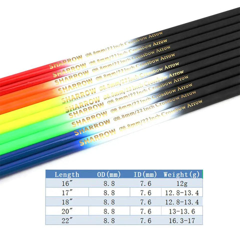 Carbon Crossbow Bolts Set 16 17 18 20 22 Inch Bare Shaft Arrows With Aluminum Insert 8.8mm OD 7.6mm ID For DIY Arrows