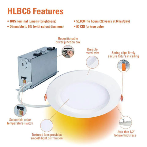 Ultra Slim 6 Inch Canless Led Recessed Ceiling Light With Regressed Lens And Anti Glare Shield 5Cct Tunable White 900 Lumens Zero Housing Required No Sweat Diy Mounting Straight Up Sleek Profile For Modern Interiors
