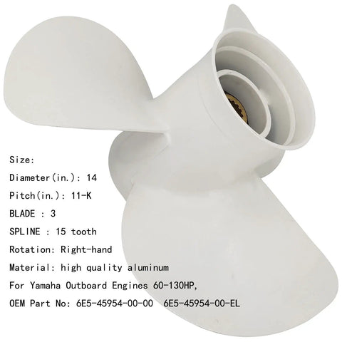 14X11 Aluminum Boat Propeller For Outboard Engines 60-130HP Right Rotation 3 Blade 15 Spline Replacement 6E5-45954-00-00 6E5-45954-00-EL Top Notch Performance Aluminum Prop