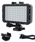 Underwater Video Light With 84 LED Power, Dimmable Waterproof Dive Light for GoPro with mount and charging cable, 164ft depth