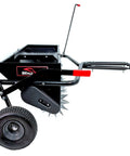 Side view of Tow Behind 2-In-1 Lawn Aerator And Spreader With Weight Tray For Extra Penetration Drops Seed Fertilizer Or Lime