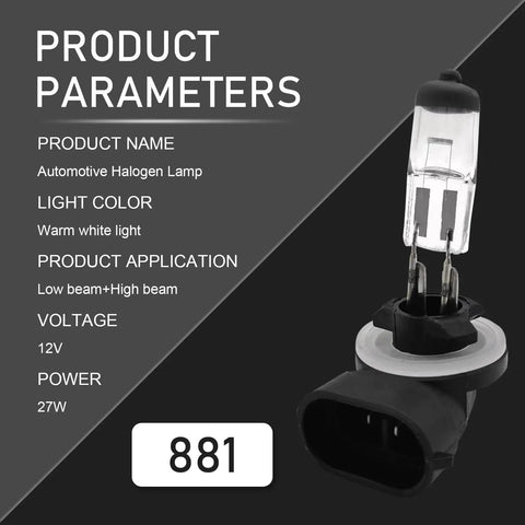 Automotive halogen lamp with parameters including 12V voltage; 2 Pack 88127W 12V Halogen Car Bulbs For Low Beam And High Beam Quartz Glass Built Tough Heat Proof