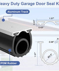 Garage Door Bottom Seal Kit 16.5ft EPDM Rubber Weatherproof Seal with Aluminum Track Kit diagram with dimensions and materials