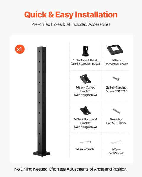 Corner Cable Railing Post With Ten L Shaped Holes Pre Drilled 36 By 2 By 2 Inches Stainless Steel Kit with accessories