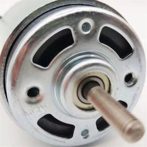 Close-up of Beefy 775 DC Gear Motor, 18V 120W With Ball Bearing showing shaft and housing, ideal for RC, robotics projects