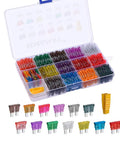 130 Piece Standard Medium Blade Auto Fuse Assortment With A Slick Atc Ato Apr Ats Layout in clear storage case with colored fuses.