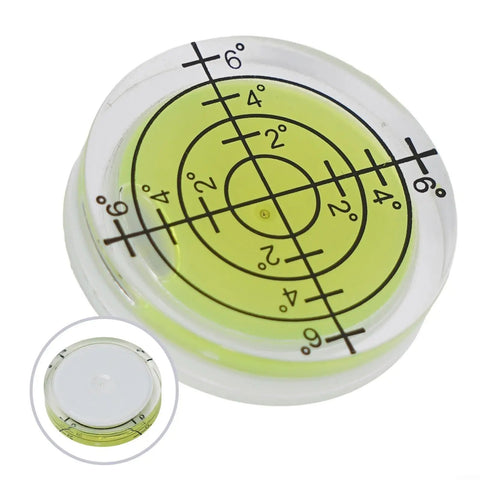 32mm for acrylic Bubble Level Round Circular for spirit Gauge(2) with yellow liquid and precision markings.