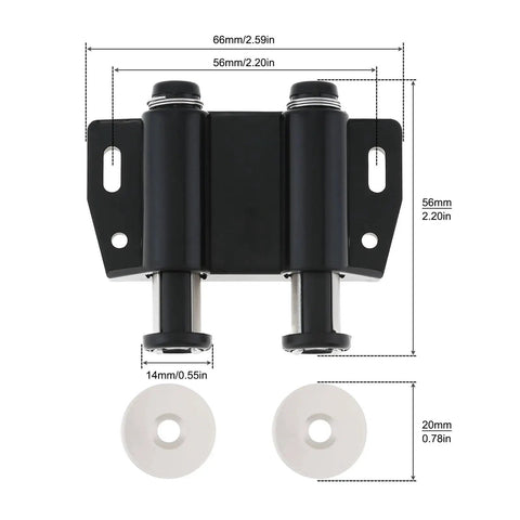 Six Piece Magnetic Push Latch Kit For Cabinet Doors Wardrobe Shutter Cupboard Double Touch Catch shown with dimensions