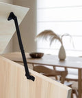 2-Pack Black Lid Support Hinges installed on a wooden box, showcasing rotatable function and durable iron construction