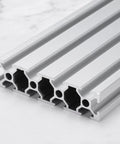 T Slot 2080 Aluminum Extrusion Profile 400mm By 80mm European Standard Heavy Duty Linear Rail Frame For 3D Printer CNC DIY Projects Silver Tone Built To Last And Easy To Build For Prototyping And Home Shop, silver extrusion close-up