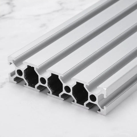 T Slot 2080 Aluminum Extrusion Profile 400mm By 80mm European Standard Heavy Duty Linear Rail Frame For 3D Printer CNC DIY Projects Silver Tone Built To Last And Easy To Build For Prototyping And Home Shop, silver extrusion close-up