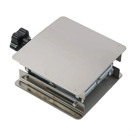 Premium Stainless Steel Manual Router Lift Table Featuring 100mm Vertical Travel And Slick Fine Tuning Controls For Boss Level Woodworking Accuracy and Rock Solid Platform Stability, shown from the top angle.
