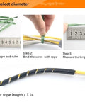 Steps to measure diameter for Spiral Cable Wrap Cord Protector For TV Cables And Computer Wires, Easy To Cut To Length